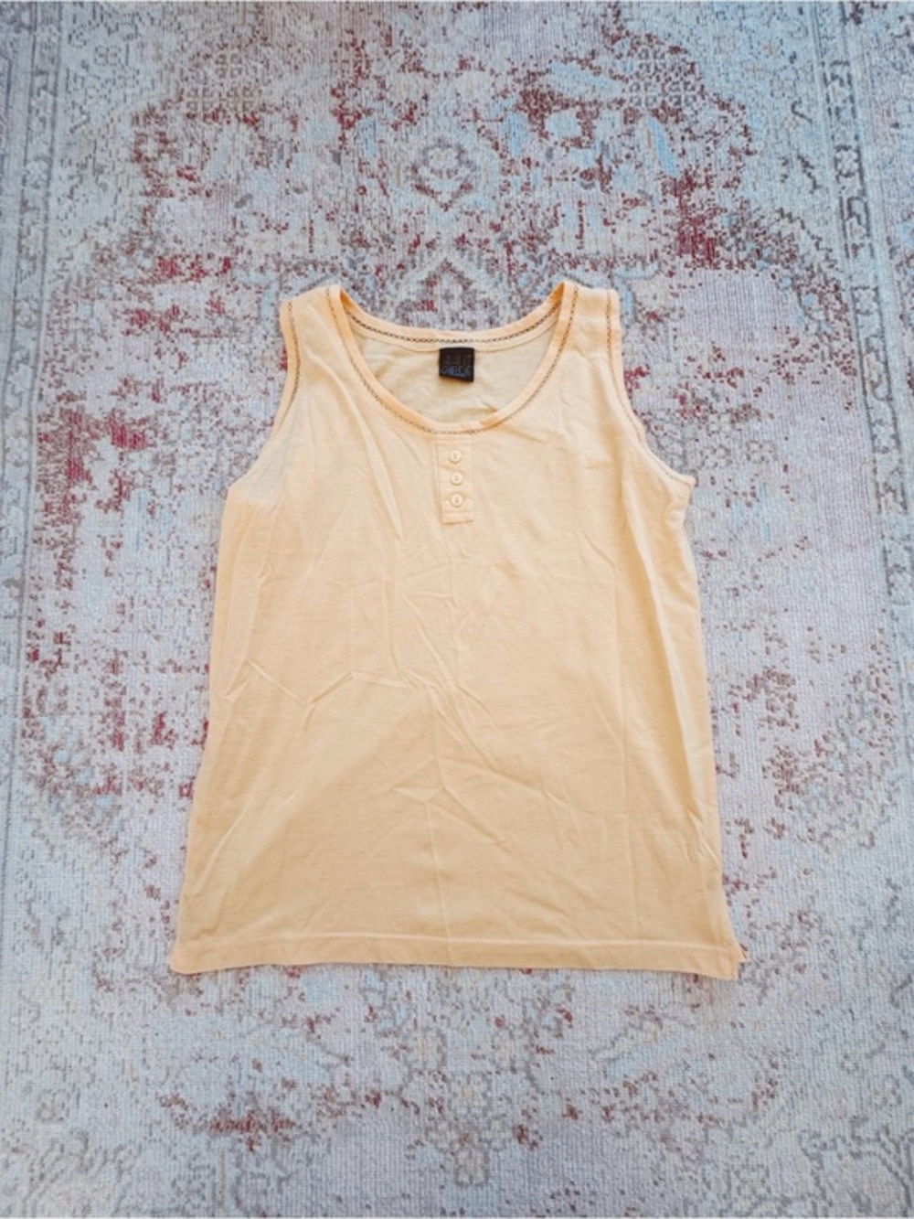 Avant Garde, Soft Yellow Sleeveless Henley Tank Top